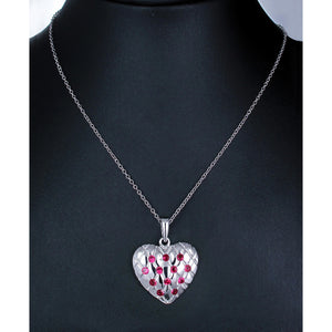 Heart Pendant Necklace, Red CZ Heart Pendant Necklace for Women in .925 Sterling Silver with 18 Inch Chain