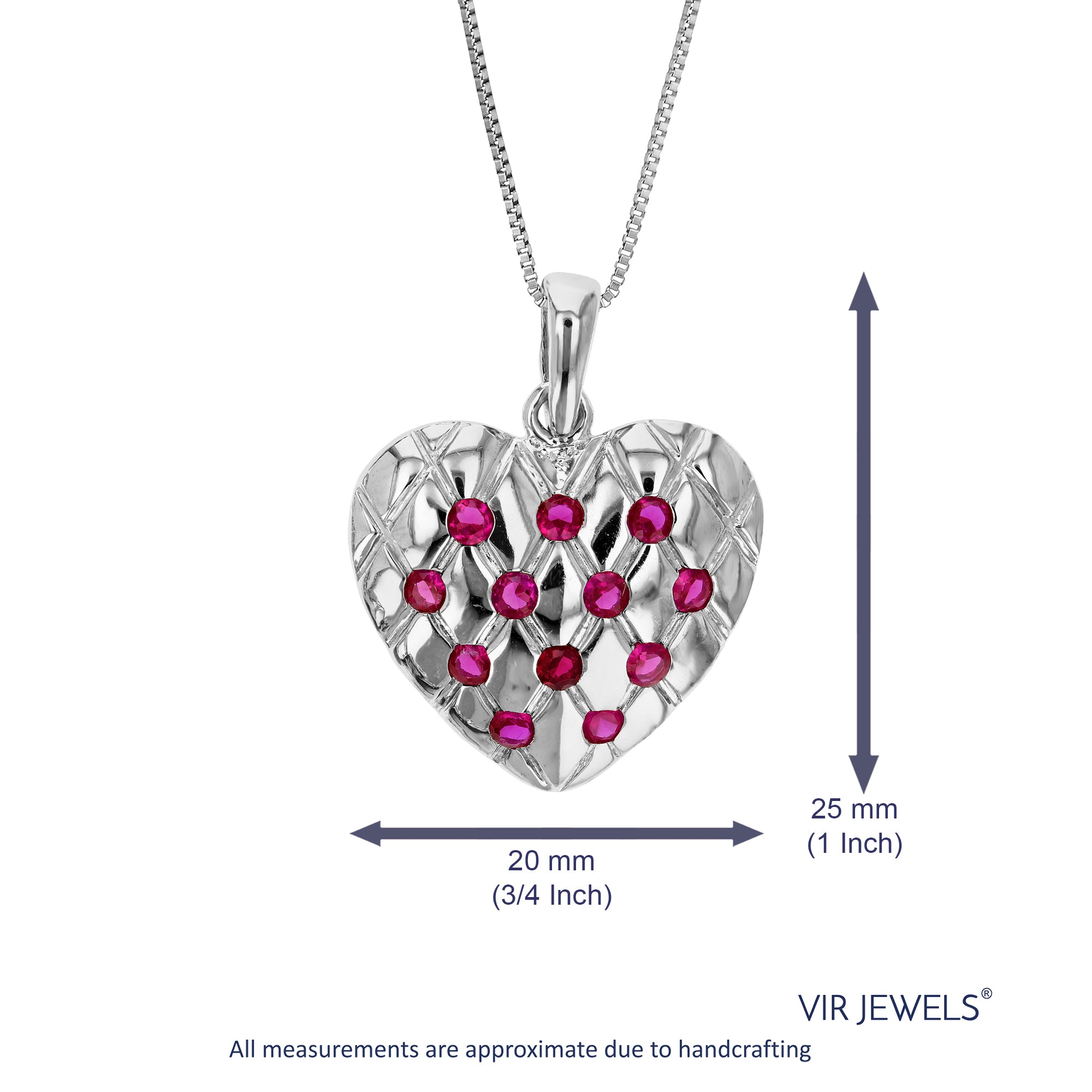 Heart Pendant Necklace, Red CZ Heart Pendant Necklace for Women in .925 Sterling Silver with 18 Inch Chain