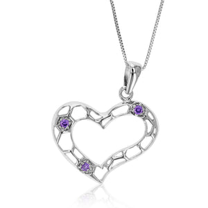 Pendant Necklace, Heart Shape Purple CZ Pendant Necklace for Women in .925 Sterling Silver with 18 Inch Chain