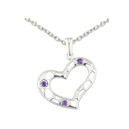 Pendant Necklace, Heart Shape Purple CZ Pendant Necklace for Women in .925 Sterling Silver with 18 Inch Chain