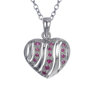 Pendant Necklace, Heart Shape Red CZ Pendant Necklace for Women in .925 Sterling Silver with 18 Inch Chain