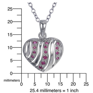 Pendant Necklace, Heart Shape Red CZ Pendant Necklace for Women in .925 Sterling Silver with 18 Inch Chain