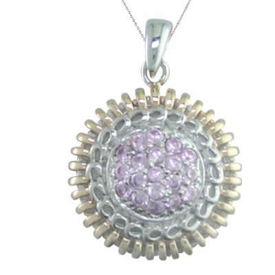 Pendant Necklace, Yellow Gold Plated Pink CZ Circle Pendant Necklace for Women in .925 Sterling Silver with 18 Inch Chain