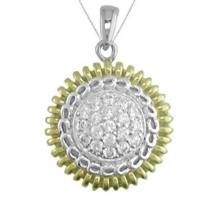 Pendant Necklace, Yellow Gold Plated Silver CZ Circle Pendant Necklace for Women in .925 Sterling Silver with 18 Inch Chain