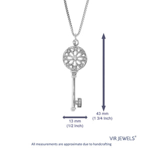 CZ Pendant Necklace, CZ Key Pendant Necklace for Women in .925 Sterling Silver with 18 Inch Chain
