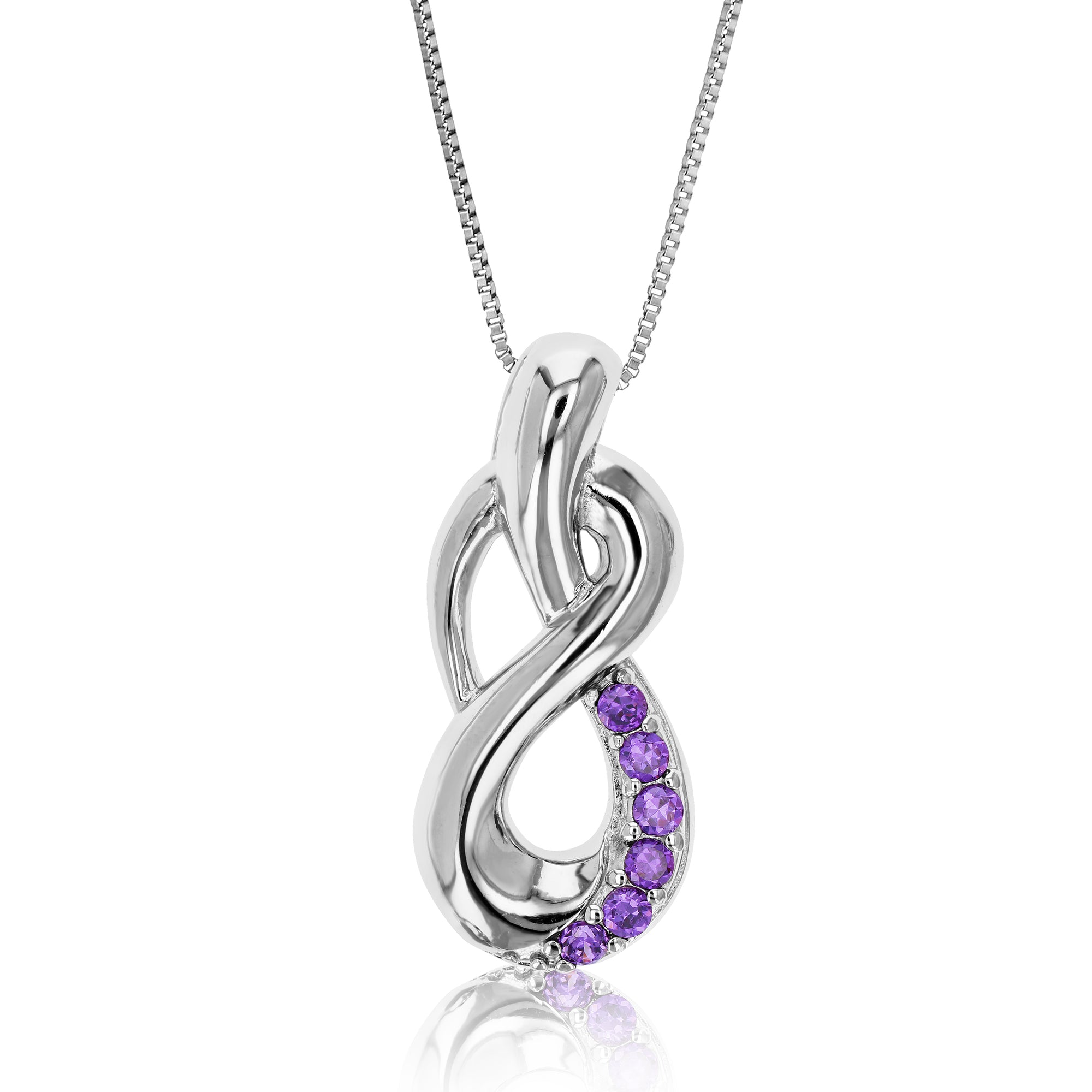 Pendant Necklace, Purple CZ Knot Pendant Necklace for women in .925 Sterling Silver with 18 Inch Chain