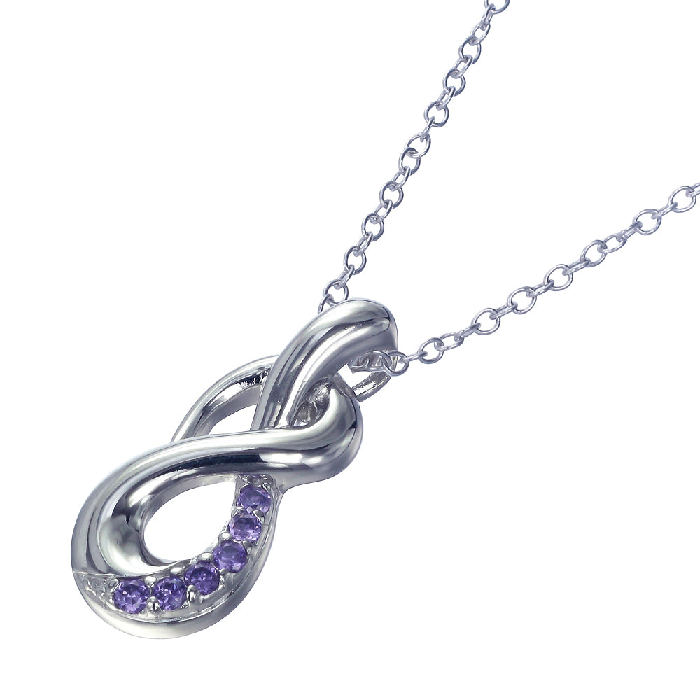 Pendant Necklace, Purple CZ Knot Pendant Necklace for women in .925 Sterling Silver with 18 Inch Chain