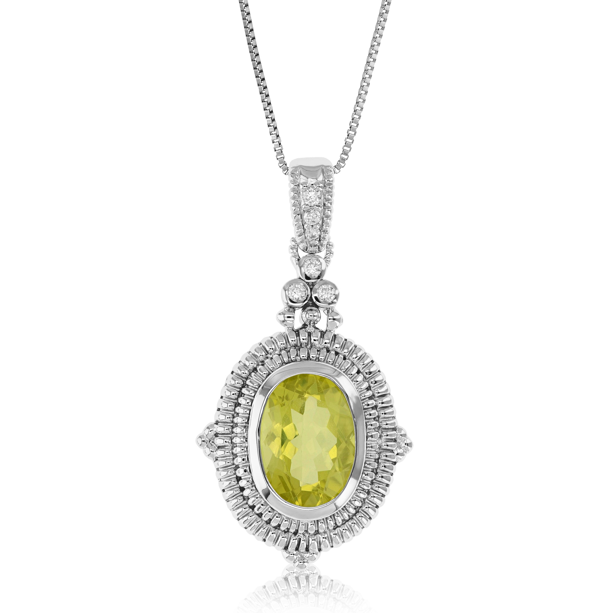 5 cttw Pendant Necklace, Lemon Quartz Oval Pendant Necklace for Women in .925 Sterling Silver with Rhodium, 18 Inch Chain, Prong Setting