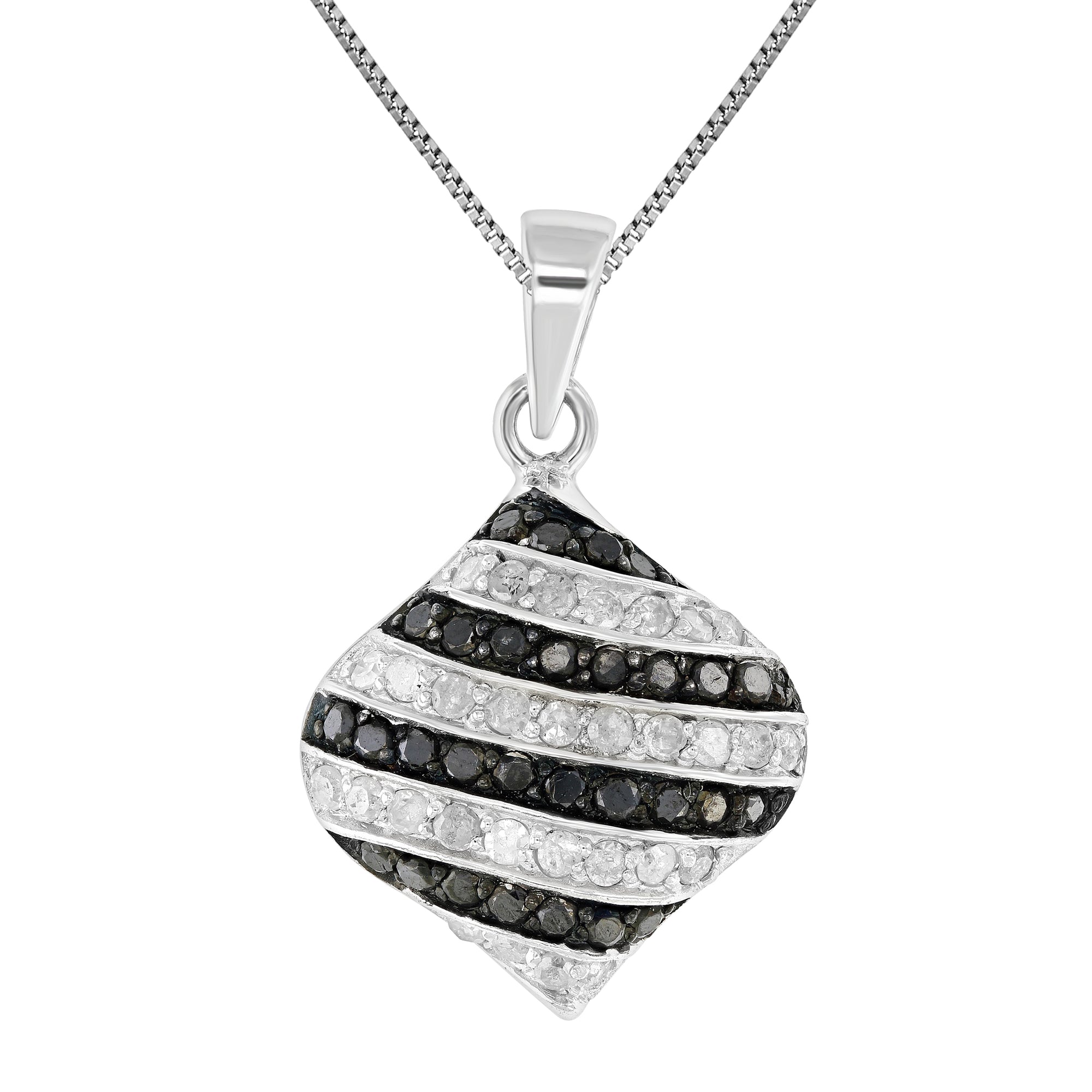 0.90 cttw Diamond Pendant, Black and White Diamond Pendant Necklace for Women in .925 Sterling Silver with Rhodium, 18 Inch Chain, Prong Setting