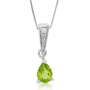 1/2 cttw Pendant Necklace, Peridot Pear Shape Pendant Necklace for Women in .925 Sterling Silver with Rhodium, 18 Inch Chain, Prong Setting