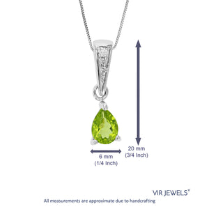 1/2 cttw Pendant Necklace, Peridot Pear Shape Pendant Necklace for Women in .925 Sterling Silver with Rhodium, 18 Inch Chain, Prong Setting
