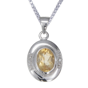 1.60 cttw Pendant Necklace, Citrine and Diamond Pendant Necklace for Women in .925 Sterling Silver with Rhodium, 18 Inch Chain, Bezel Setting