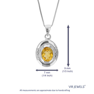 1.60 cttw Pendant Necklace, Citrine and Diamond Pendant Necklace for Women in .925 Sterling Silver with Rhodium, 18 Inch Chain, Bezel Setting