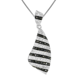 1.05 cttw Diamond Pendant, Black and White Diamond Pendant Necklace for Women in .925 Sterling Silver with Rhodium, 18 Inch Chain, Prong Setting