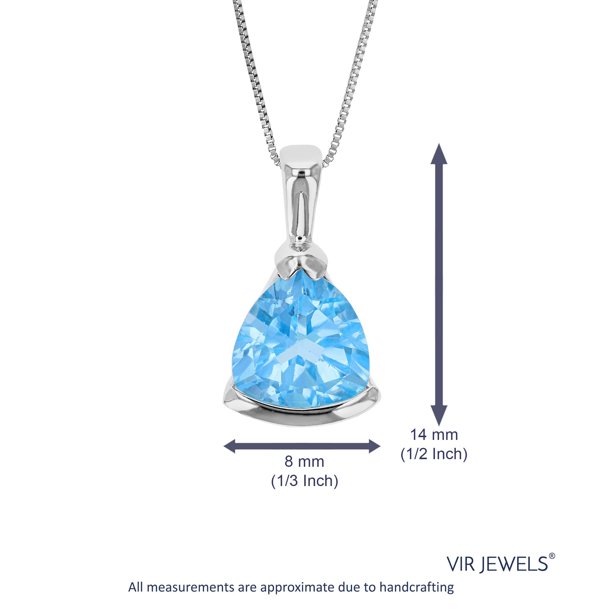 0.90 cttw Pendant Necklace, Swiss Blue Topaz Trillion Shape Pendant Necklace for Women in .925 Sterling Silver with Rhodium, 18 Inch Chain, Channel Setting