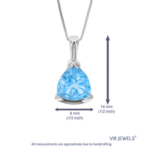 0.90 cttw Pendant Necklace, Swiss Blue Topaz Trillion Shape Pendant Necklace for Women in .925 Sterling Silver with Rhodium, 18 Inch Chain, Channel Setting
