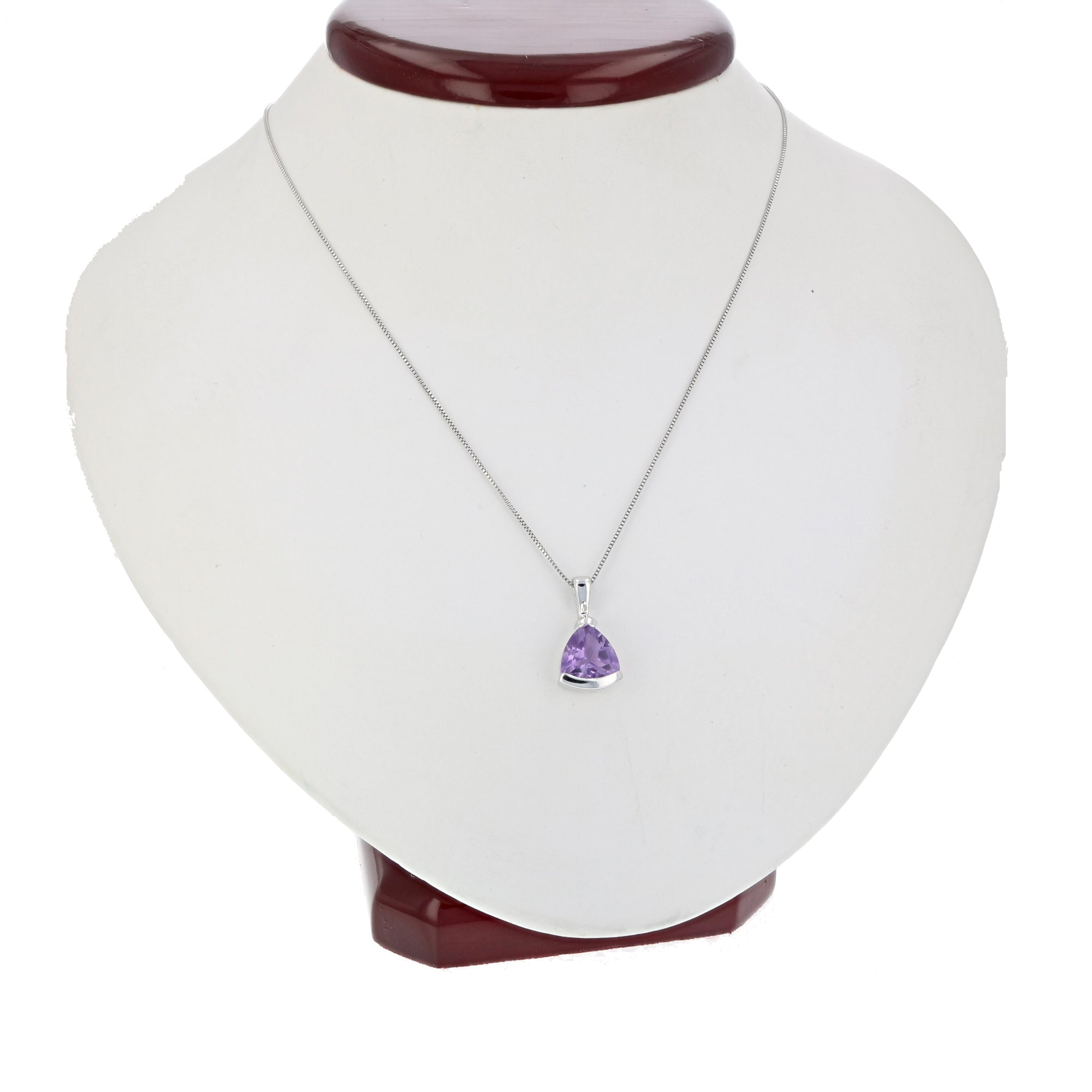 3/4 cttw Pendant Necklace, Purple Amethyst Trillion Pendant Necklace for Women in .925 Sterling Silver with Rhodium, 18 Inch Chain, Channel Setting