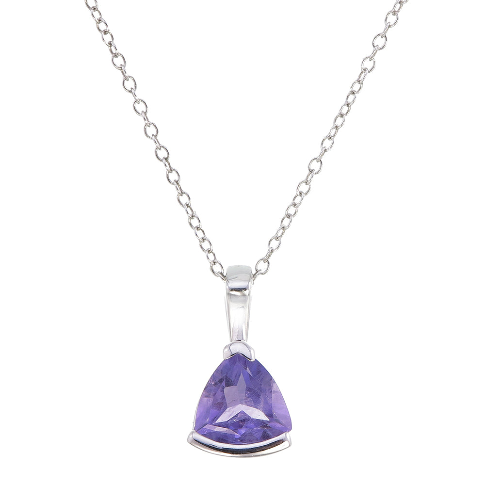3/4 cttw Pendant Necklace, Purple Amethyst Trillion Pendant Necklace for Women in .925 Sterling Silver with Rhodium, 18 Inch Chain, Channel Setting