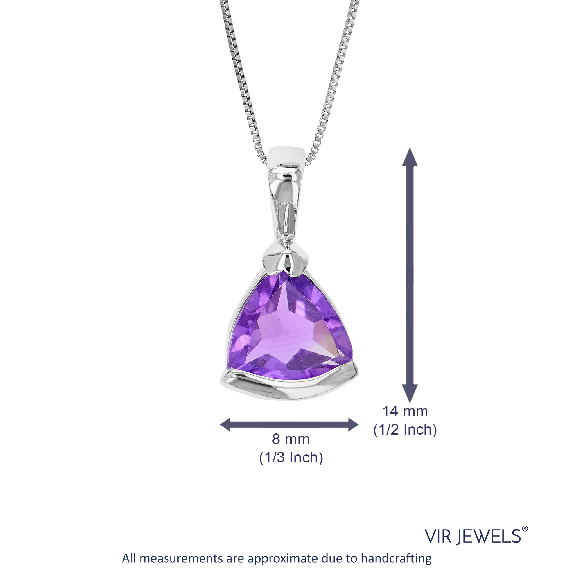 3/4 cttw Pendant Necklace, Purple Amethyst Trillion Pendant Necklace for Women in .925 Sterling Silver with Rhodium, 18 Inch Chain, Channel Setting