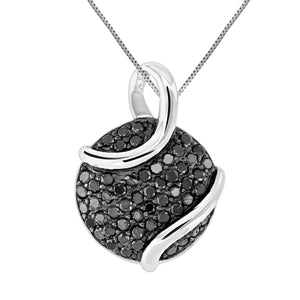 0.80 cttw Pendant Necklace, Black Diamond Circle Pendant Necklace for Women in .925 Sterling Silver with Rhodium, 18 Inch Chain, Prong Setting