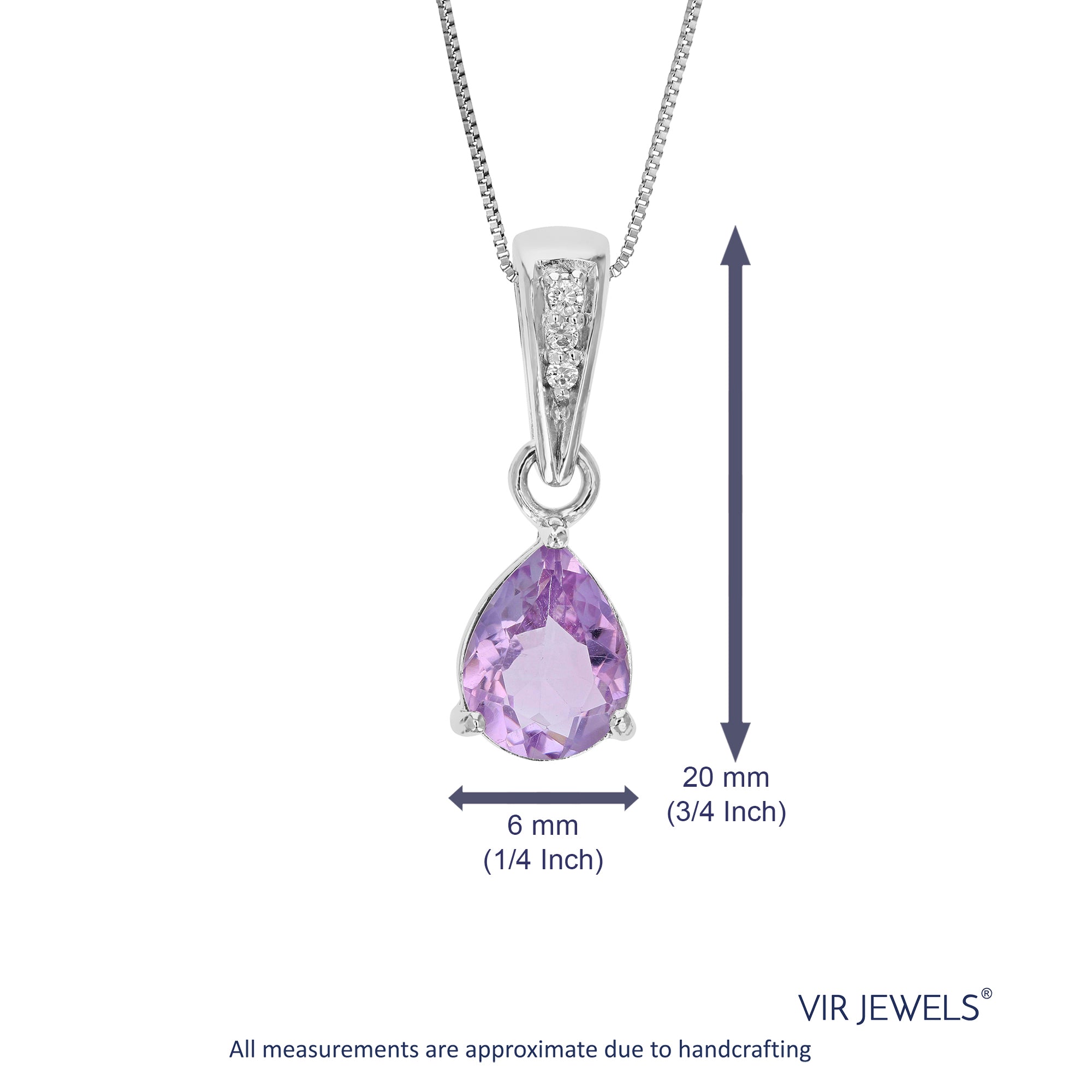 0.85 cttw Pendant Necklace, Purple Amethyst Pear Shape Pendant Necklace for Women in .925 Sterling Silver with Rhodium, 18 Inch Chain, Prong Setting