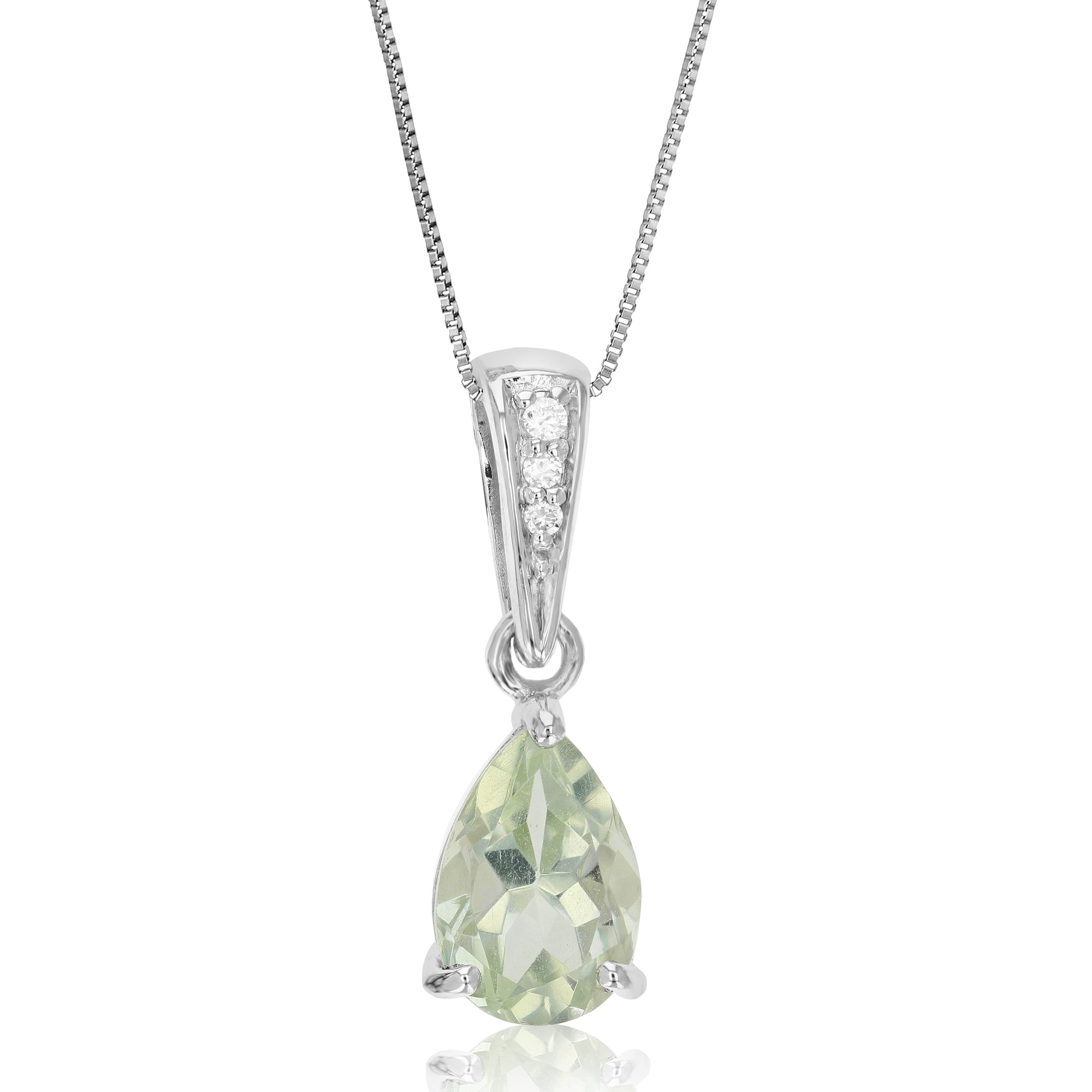 1.10 cttw Pendant Necklace, Green Amethyst Pear Shape Pendant Necklace for Women in .925 Sterling Silver with Rhodium, 18 Inch Chain, Prong Setting