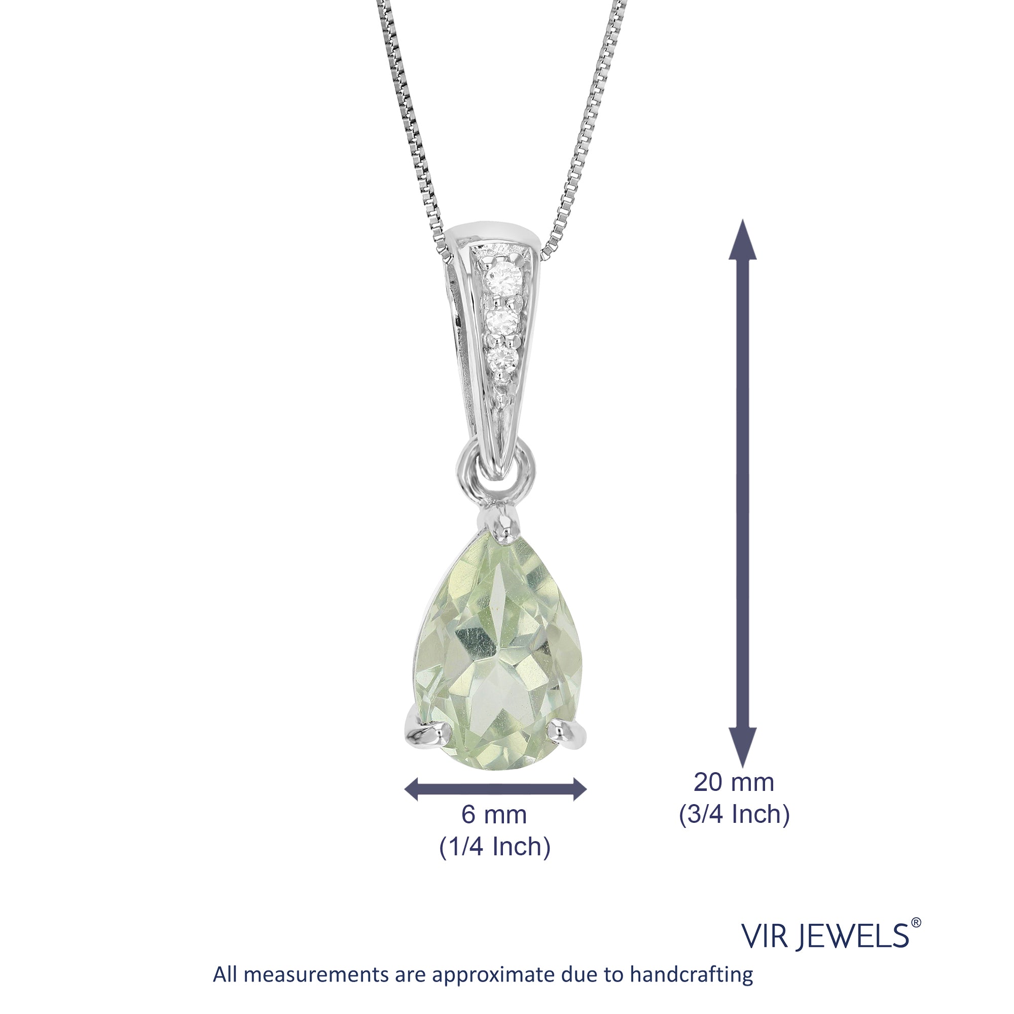 1.10 cttw Pendant Necklace, Green Amethyst Pear Shape Pendant Necklace for Women in .925 Sterling Silver with Rhodium, 18 Inch Chain, Prong Setting