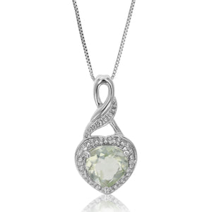 1 cttw Pendant Necklace, Green Amethyst Heart Pendant Necklace for Women in .925 Sterling Silver with Rhodium, 18 Inch Chain, Prong Setting