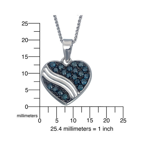 1/2 cttw Pendant Necklace, Blue Diamond Heart Pendant Necklace for Women in .925 Sterling Silver with Rhodium, 18 Inch Chain, Prong Setting