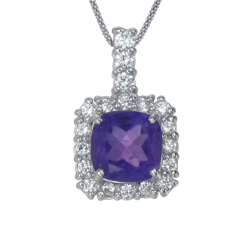 1 cttw Purple Amethyst Pendant Necklace .925 Sterling Silver 7 MM Cushion Cut