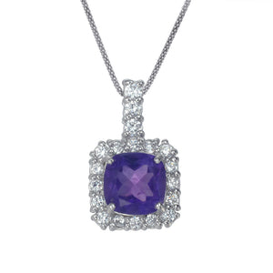 1 cttw Purple Amethyst Pendant Necklace .925 Sterling Silver 7 MM Cushion Cut