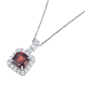 1.30 cttw Pendant Necklace, Cushion Cut Garnet Pendant Necklace for Women in .925 Sterling Silver with Rhodium, 18 Inch Chain, Prong Setting