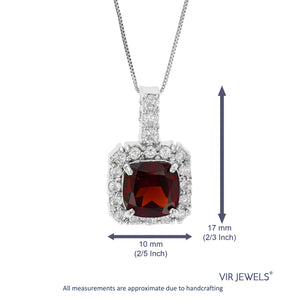 1.30 cttw Pendant Necklace, Cushion Cut Garnet Pendant Necklace for Women in .925 Sterling Silver with Rhodium, 18 Inch Chain, Prong Setting