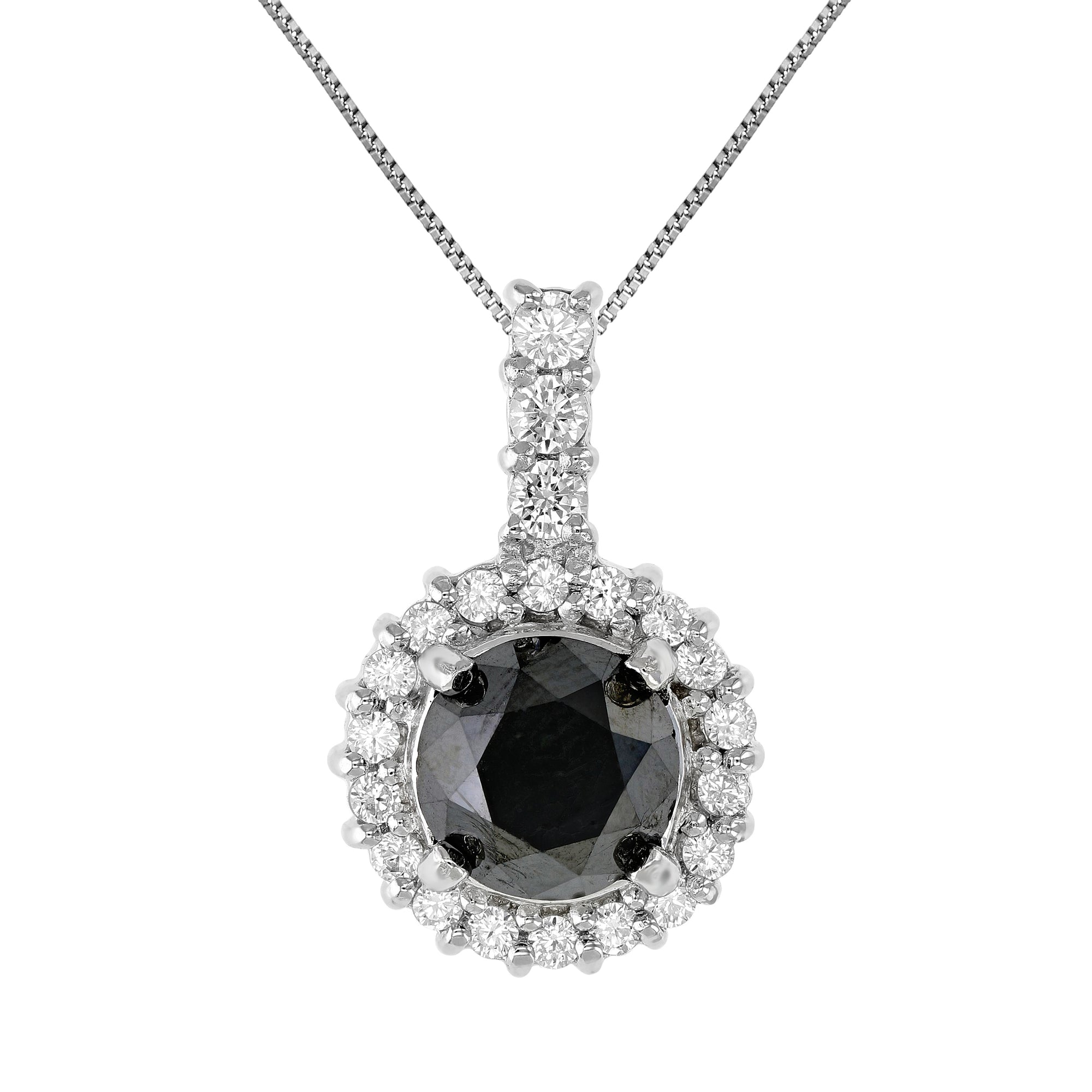 2 cttw Black and White Diamond Round Solitaire Pendant .925 Sterling Silver