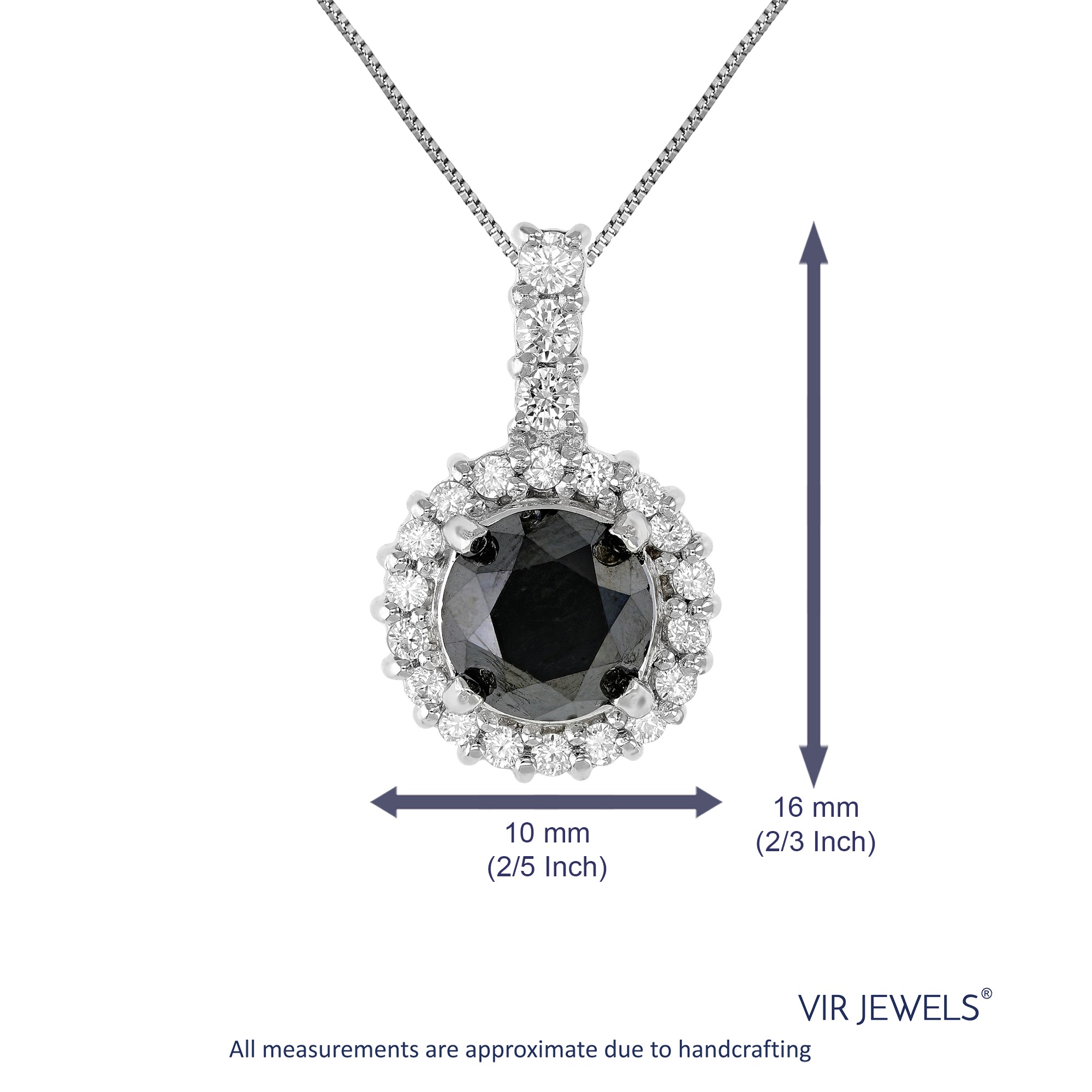 1.50 cttw Diamond Pendant, Black and White Diamond Solitaire Pendant Necklace for Women in .925 Sterling Silver with Rhodium, 18 Inch Chain, Prong Setting