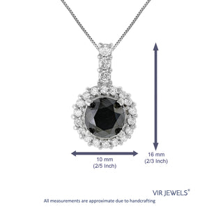 1.50 cttw Diamond Pendant, Black and White Diamond Solitaire Pendant Necklace for Women in .925 Sterling Silver with Rhodium, 18 Inch Chain, Prong Setting