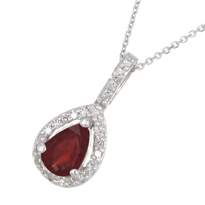 3/4 cttw Pear Shape Garnet and Diamond Pendant in 14K White Gold With 18" Chain