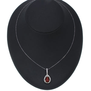 3/4 cttw Pear Shape Garnet and Diamond Pendant in 14K White Gold With 18" Chain