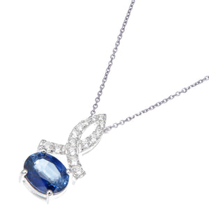 1.75 cttw Pendant Necklace, Created Sapphire Oval Pendant Necklace for Women in .925 Sterling Silver with Rhodium, 18 Inch Chain, Prong Setting