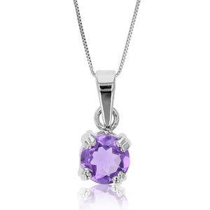 3/4 cttw Pendant Necklace, Purple Amethyst Pendant Necklace for Women in .925 Sterling Silver with Rhodium, 18 Inch Chain, Prong Setting