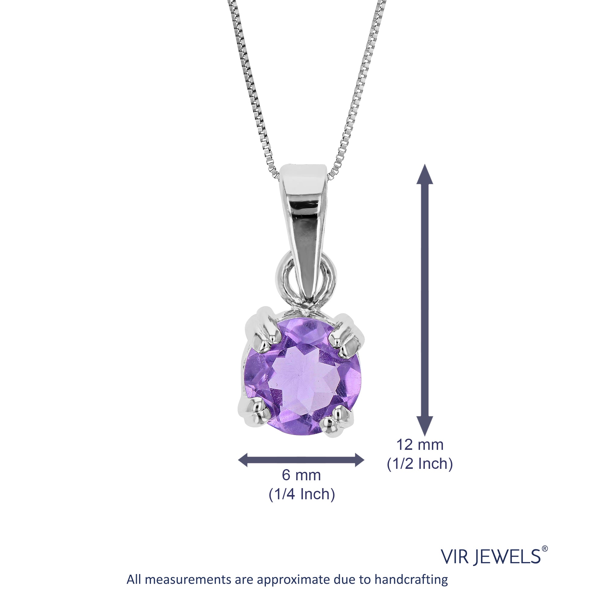 3/4 cttw Pendant Necklace, Purple Amethyst Pendant Necklace for Women in .925 Sterling Silver with Rhodium, 18 Inch Chain, Prong Setting