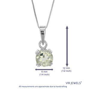 0.60 cttw Pendant Necklace, Green Amethyst Pendant Necklace for Women in .925 Sterling Silver with Rhodium, 18 Inch Chain, Prong Setting
