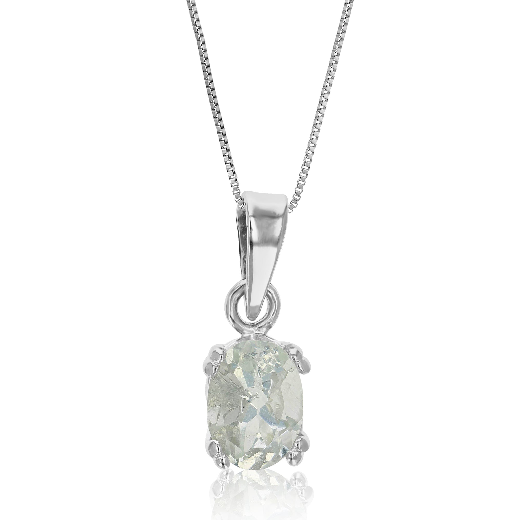 0.70 cttw Pendant Necklace, Green Amethyst Oval Pendant Necklace for Women in .925 Sterling Silver with Rhodium, 18 Inch Chain, Prong Setting