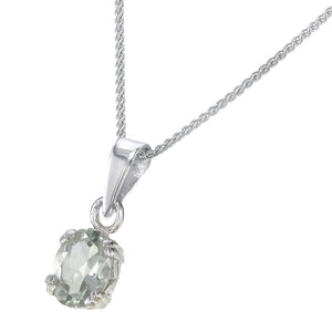 0.70 cttw Pendant Necklace, Green Amethyst Oval Pendant Necklace for Women in .925 Sterling Silver with Rhodium, 18 Inch Chain, Prong Setting