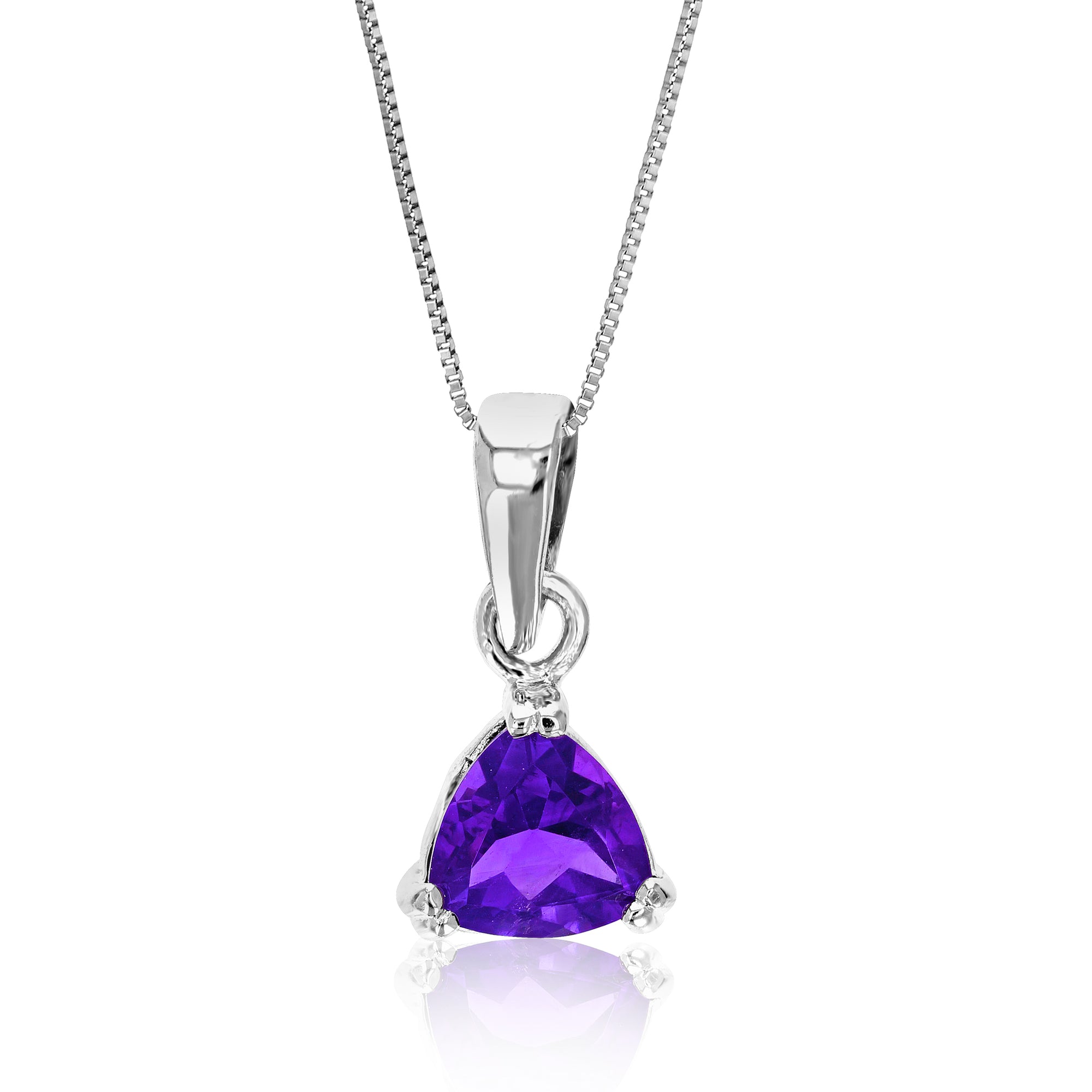 0.60 cttw Pendant Necklace, Purple Amethyst Trillion Shape Pendant Necklace for Women in .925 Sterling Silver with Rhodium, 18 Inch Chain, Prong Setting