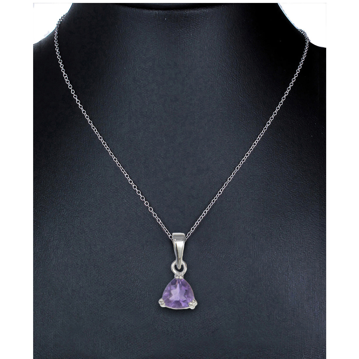 0.60 cttw Pendant Necklace, Purple Amethyst Trillion Shape Pendant Necklace for Women in .925 Sterling Silver with Rhodium, 18 Inch Chain, Prong Setting