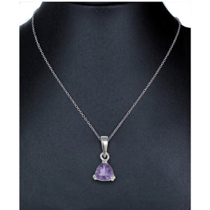 0.60 cttw Pendant Necklace, Purple Amethyst Trillion Shape Pendant Necklace for Women in .925 Sterling Silver with Rhodium, 18 Inch Chain, Prong Setting
