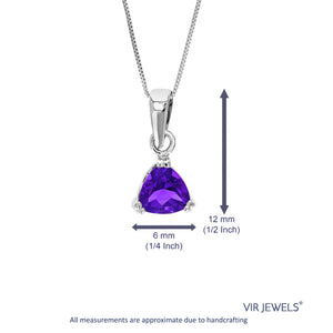 0.60 cttw Pendant Necklace, Purple Amethyst Trillion Shape Pendant Necklace for Women in .925 Sterling Silver with Rhodium, 18 Inch Chain, Prong Setting