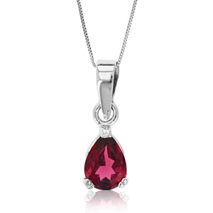 0.60 cttw Pendant Necklace, Garnet Pear Shape Pendant Necklace for Women in .925 Sterling Silver with Rhodium, 18 Inch Chain, Prong Setting