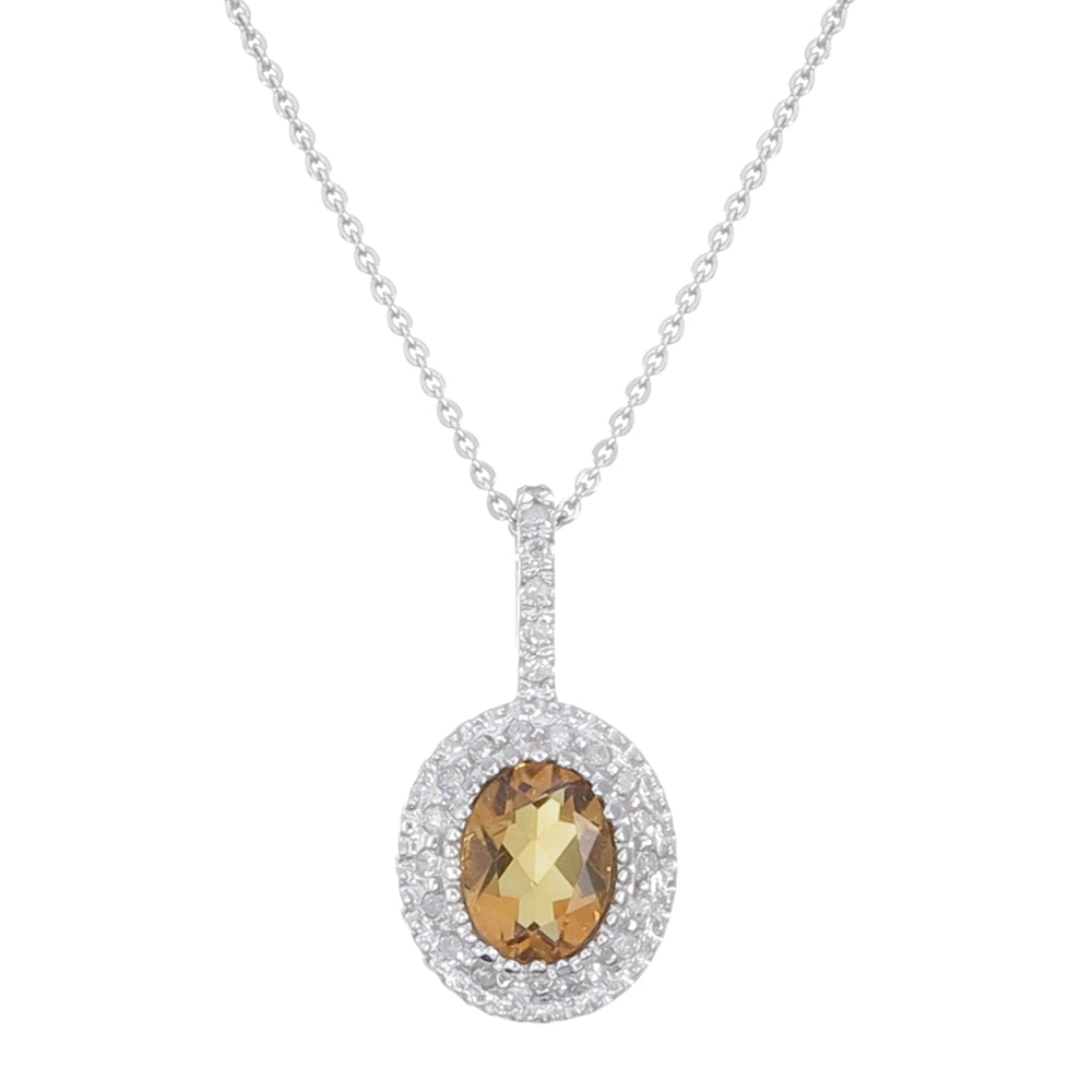 1 cttw Diamond Pendant, Oval Shape Citrine Diamond Pendant Necklace for Women in 14K White Gold with 18 Inch Chain, Prong Setting